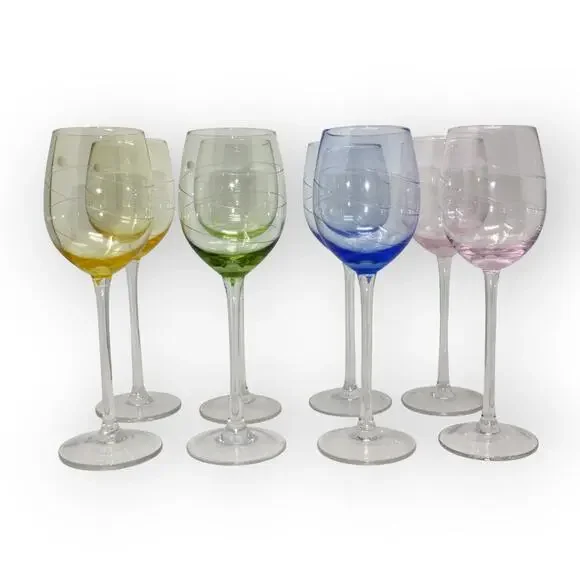 8 Lenox TUSCANY SEASONS PASTEL GOBLETS Crystal Water Wine Swirl Cut Etched - Picture 2 of 11